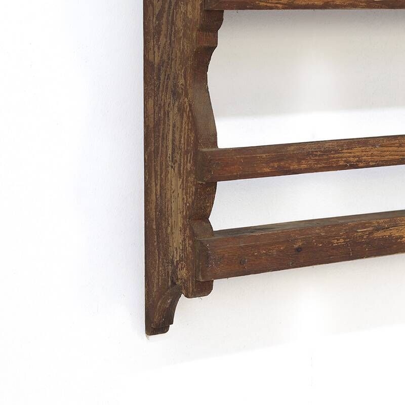 Antique Rustic Farmhouse Folk Art Kitchen Plate Rack / Schelves