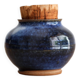 Blue glazed stoneware pot with cork stopper