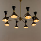 8 arms Italian chandelier with diabolo shades in Stilnovo style