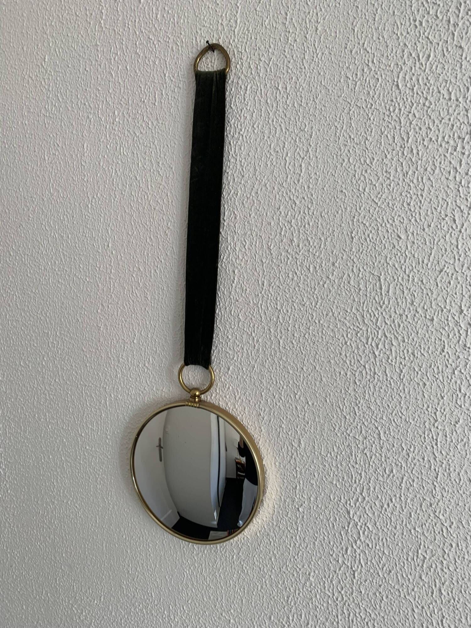 Vintage 1960 witch's eye mirror with green ribbon - 20 x 67 cm