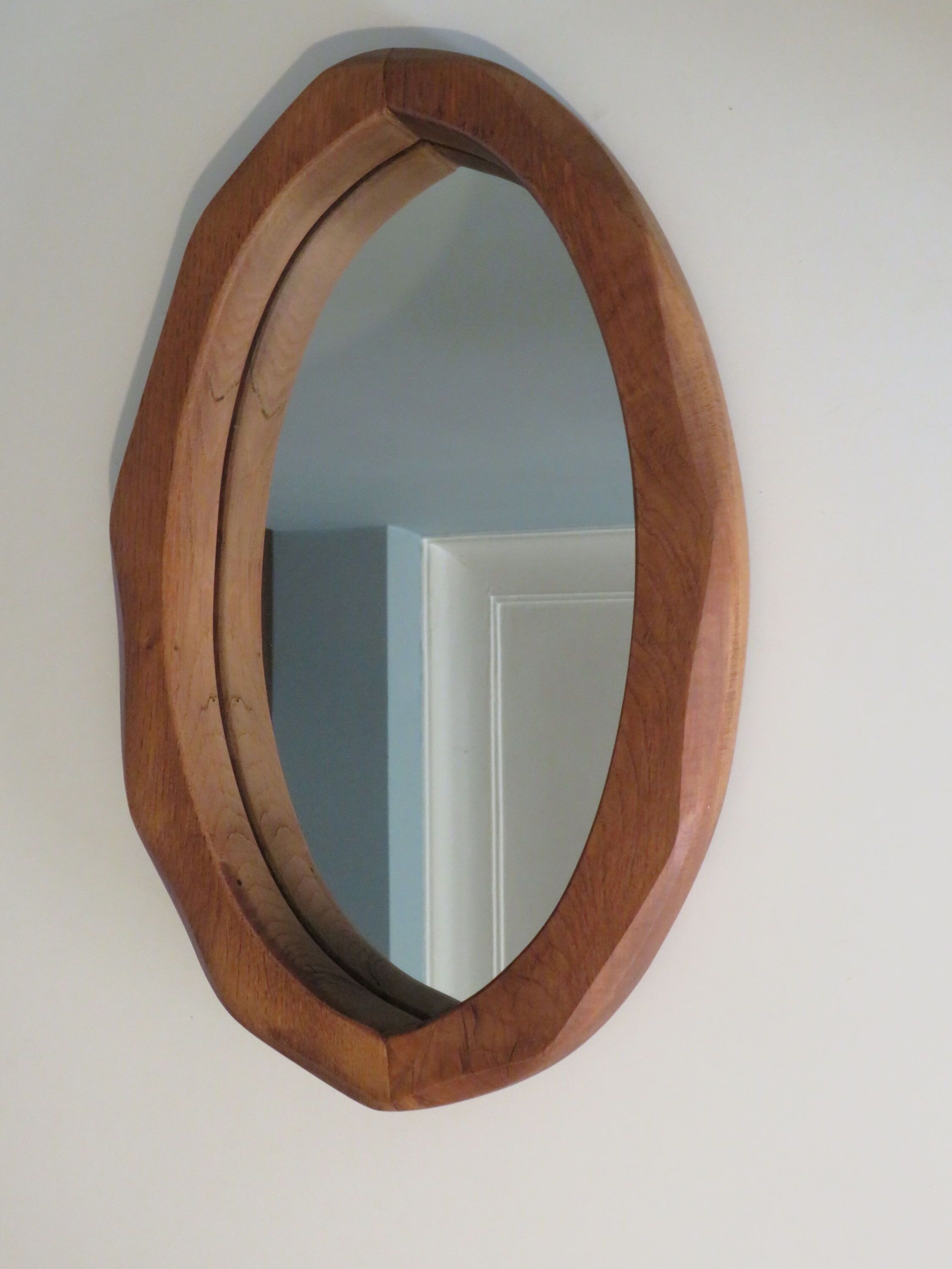 Brutalist mirror in solid oak, hand carved, Belgium 1970
