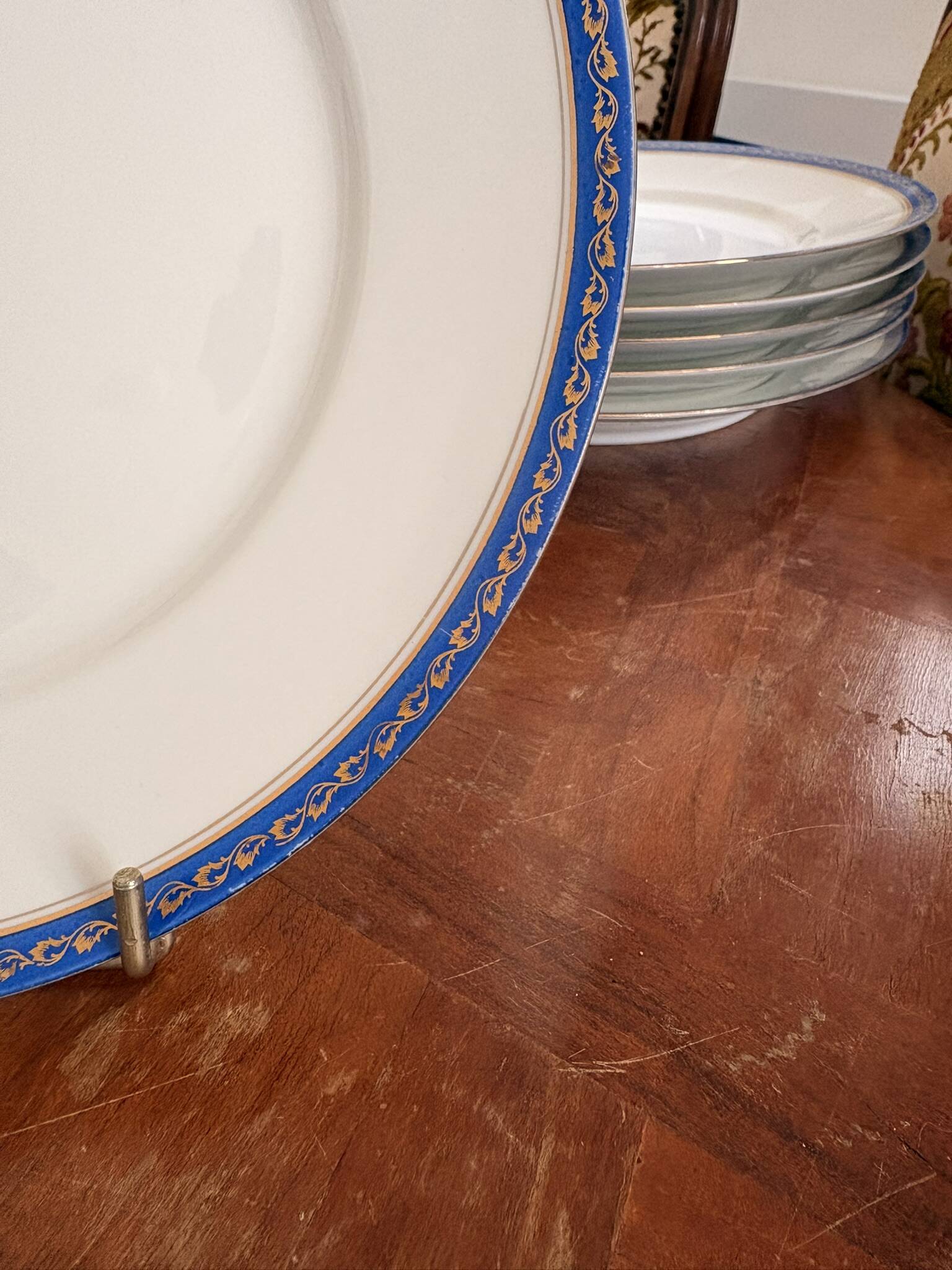 Lot 6 Flat plates Porcelain Limoges Blue Gold Betoule & Legrand 2/2