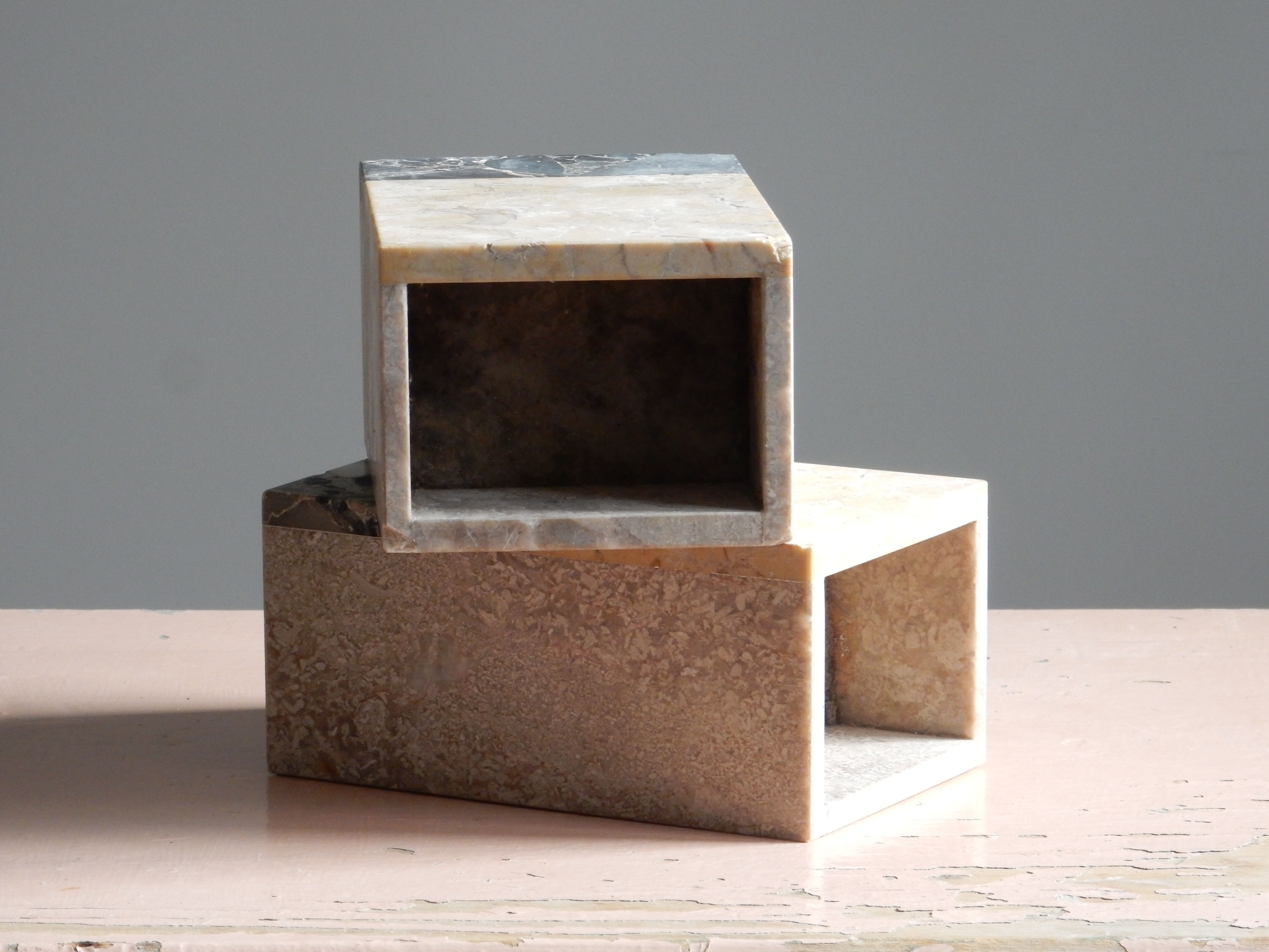 Pair of travertine and granite vases Art Deco