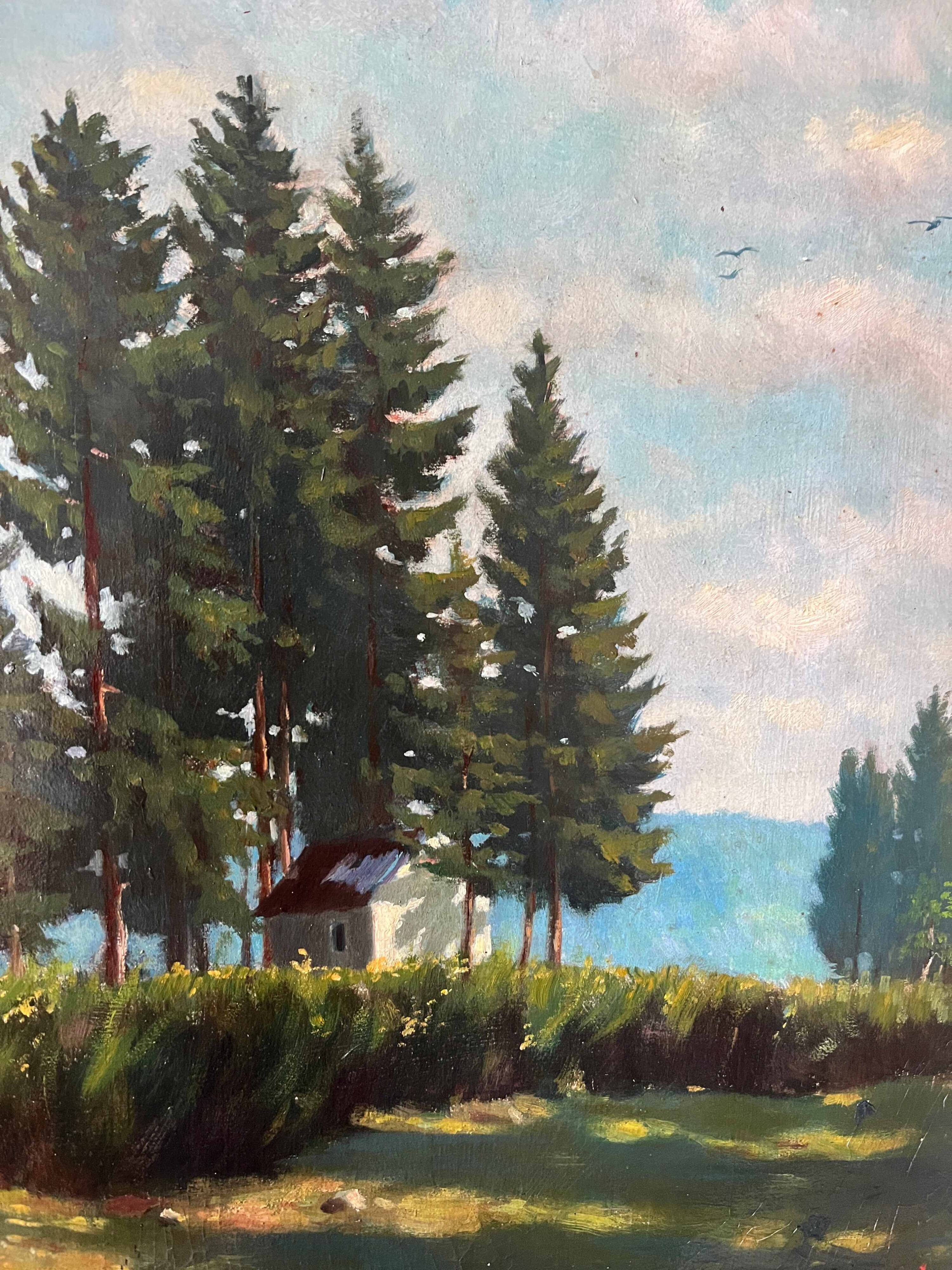 HST painting "Landscape of the Vosges" by Thiebaud Chapelle du Motiron Val-d'Ajol