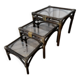 Bamboo and smoked glass nesting coffee tables