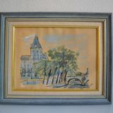 Paris the quai des orfèvres and the pont saint michel painting framed under glass