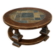 Round coffee table in stone and wood
