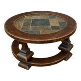 Table basse ronde en pierre et bois