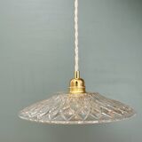 Suspension abat-jour vintage en verre moulé - collection vaisselle -