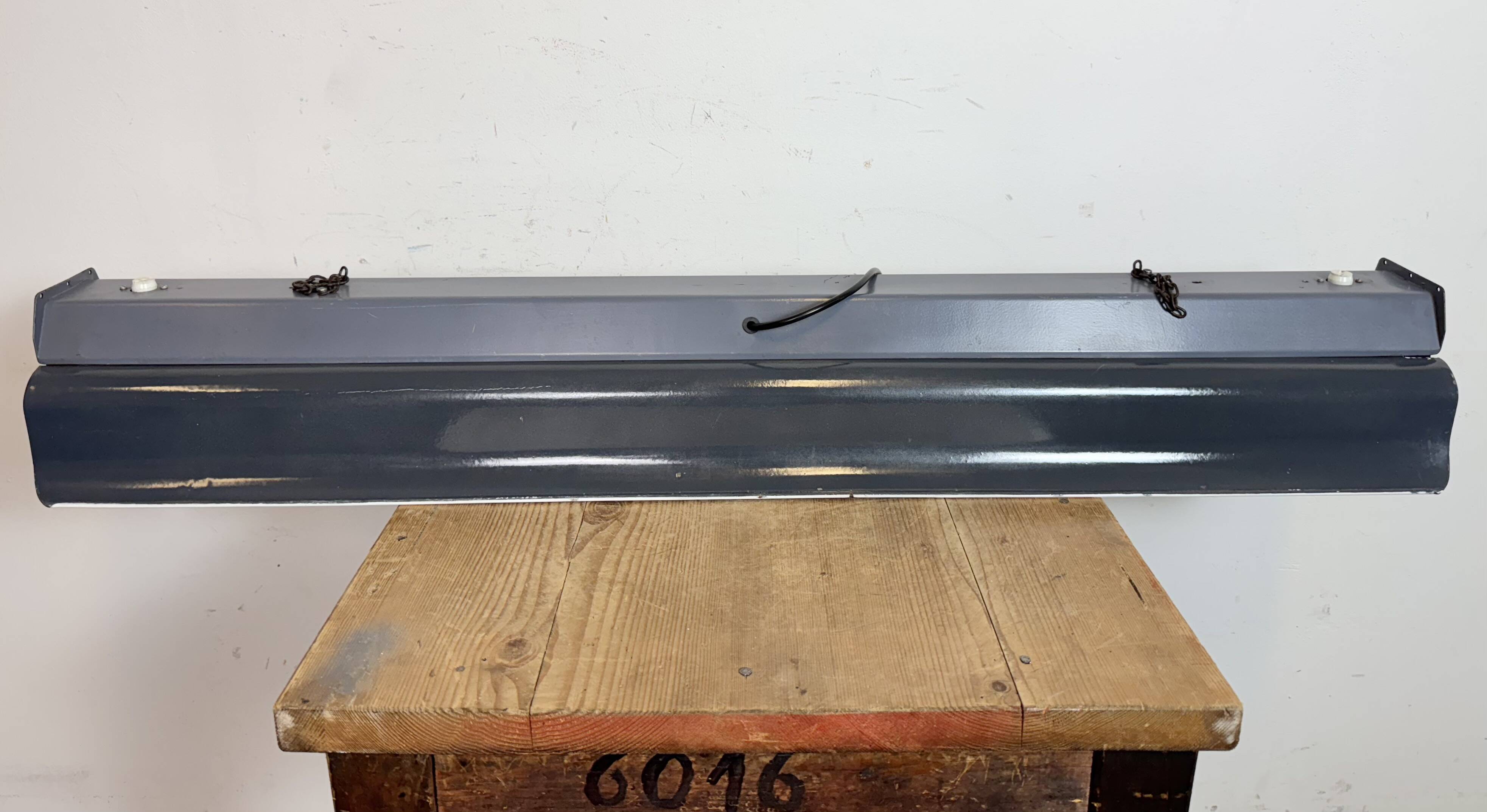 Grey Enamel Industrial Hanging Tube Light, 1960s