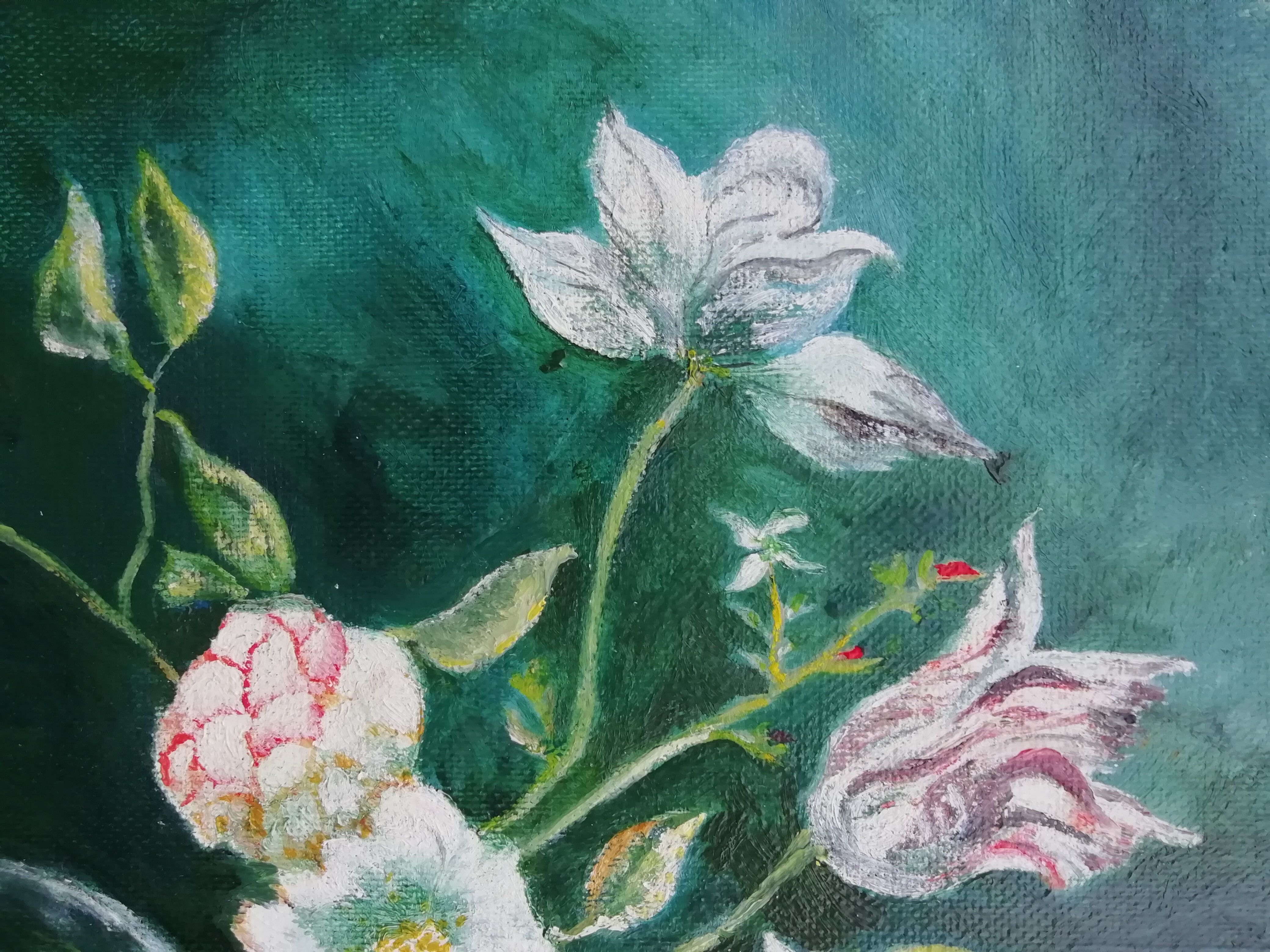 Oil on canvas tulips in vase