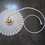 Old suspension opaline lampshade white serrated / pleated deco 1930 TBE