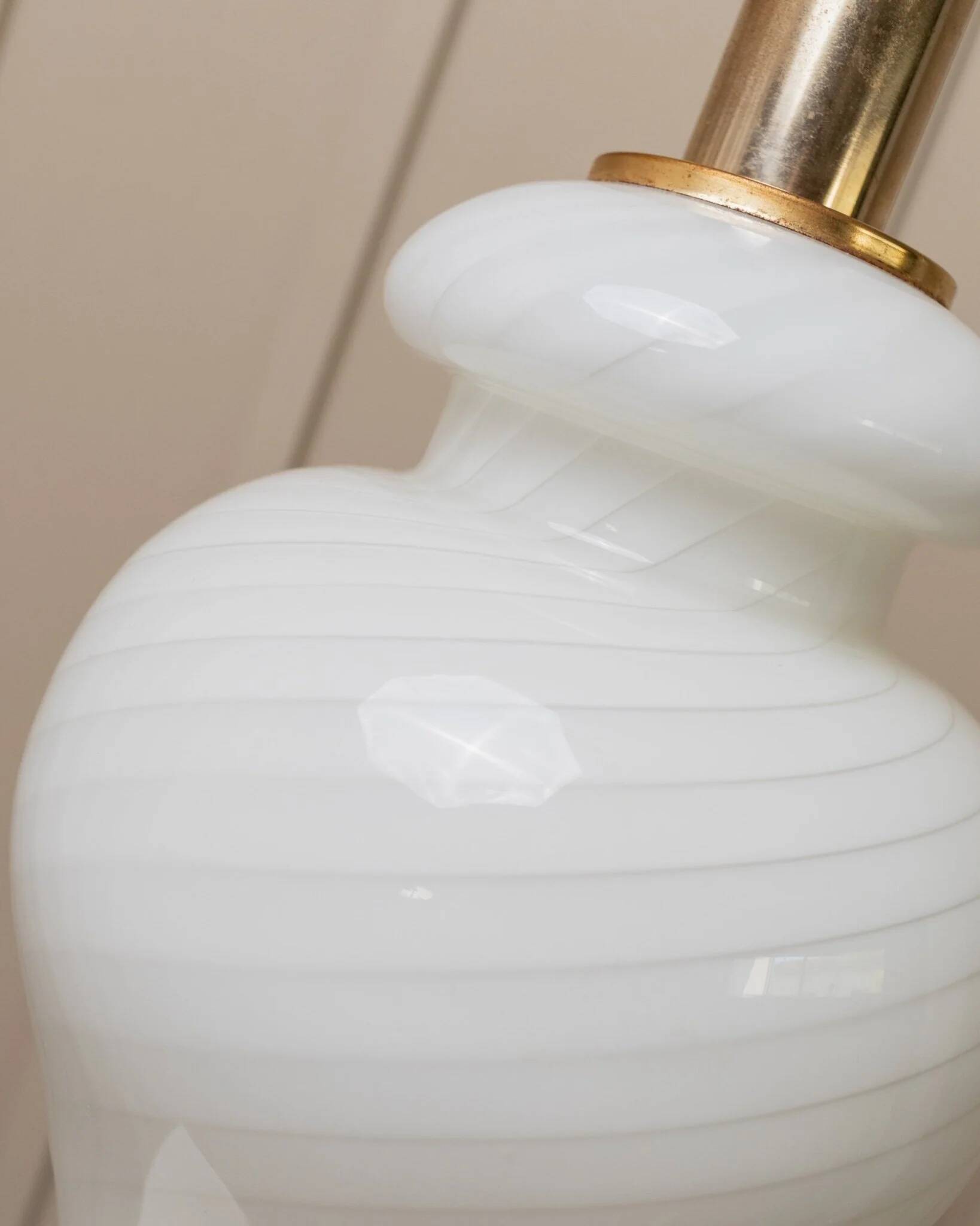 XXL Murano White Opaline Glass Table Lamp, 1970s Mid-Century Swirl, Mouth-Blown Italy
