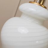 XXL Murano White Opaline Glass Table Lamp, 1970s Mid-Century Swirl, Mouth-Blown Italy