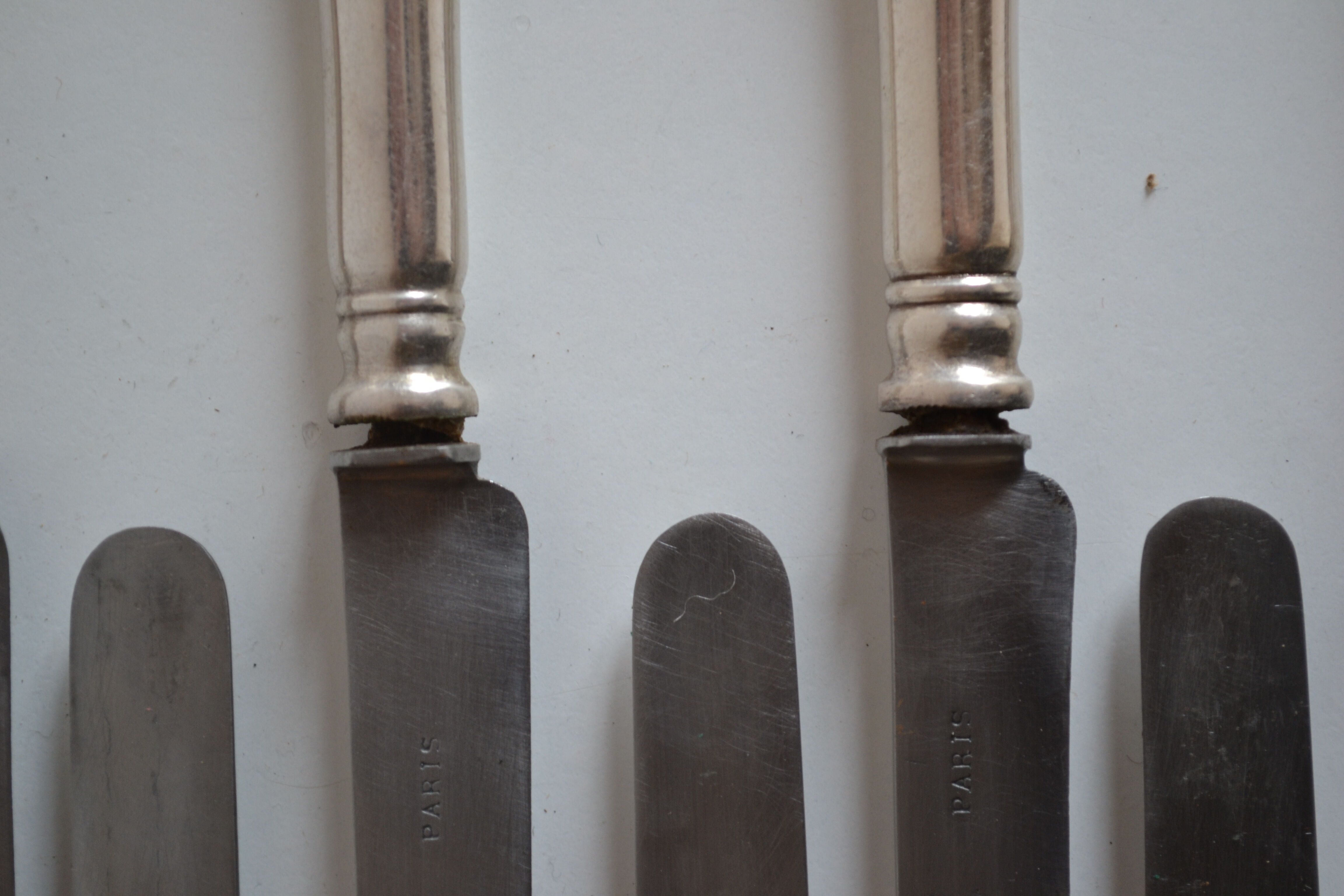 12 dessert knives old metal silver monogram