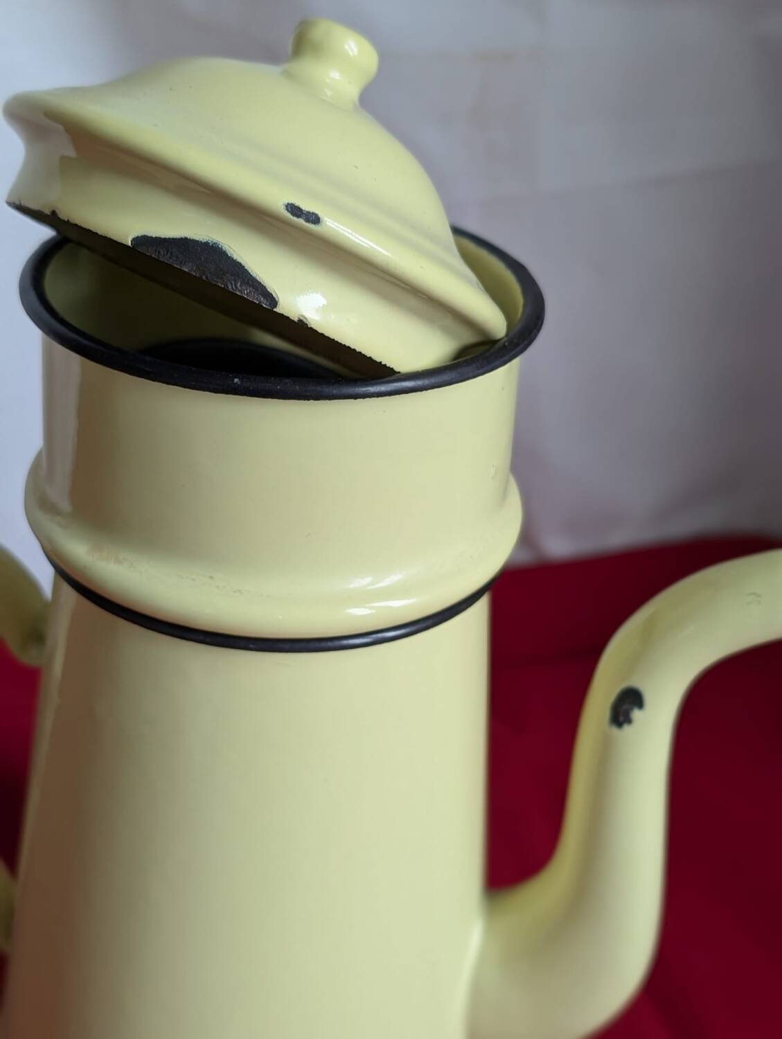 Yellow enameled metal coffee pot
