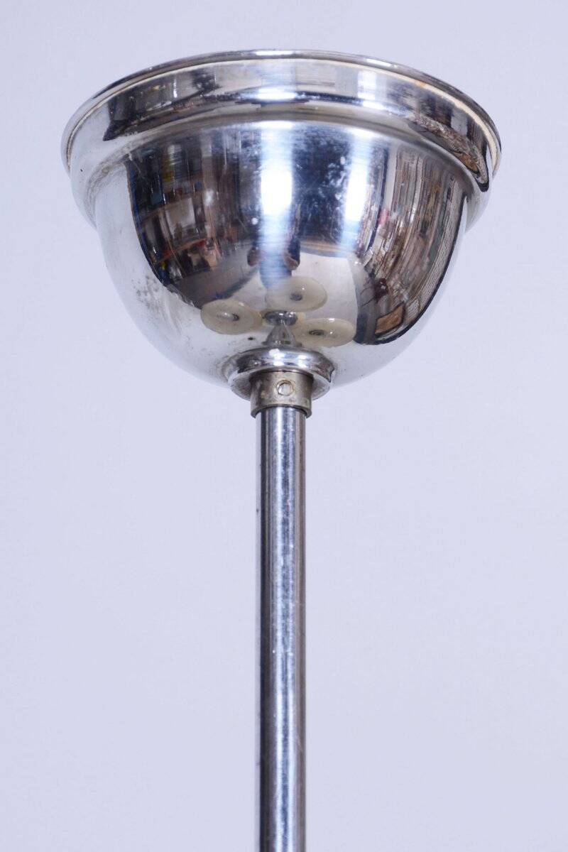 Art Deco Chandelier in Chrome-Plated Steel and Opal Glass, Czech, 1920s