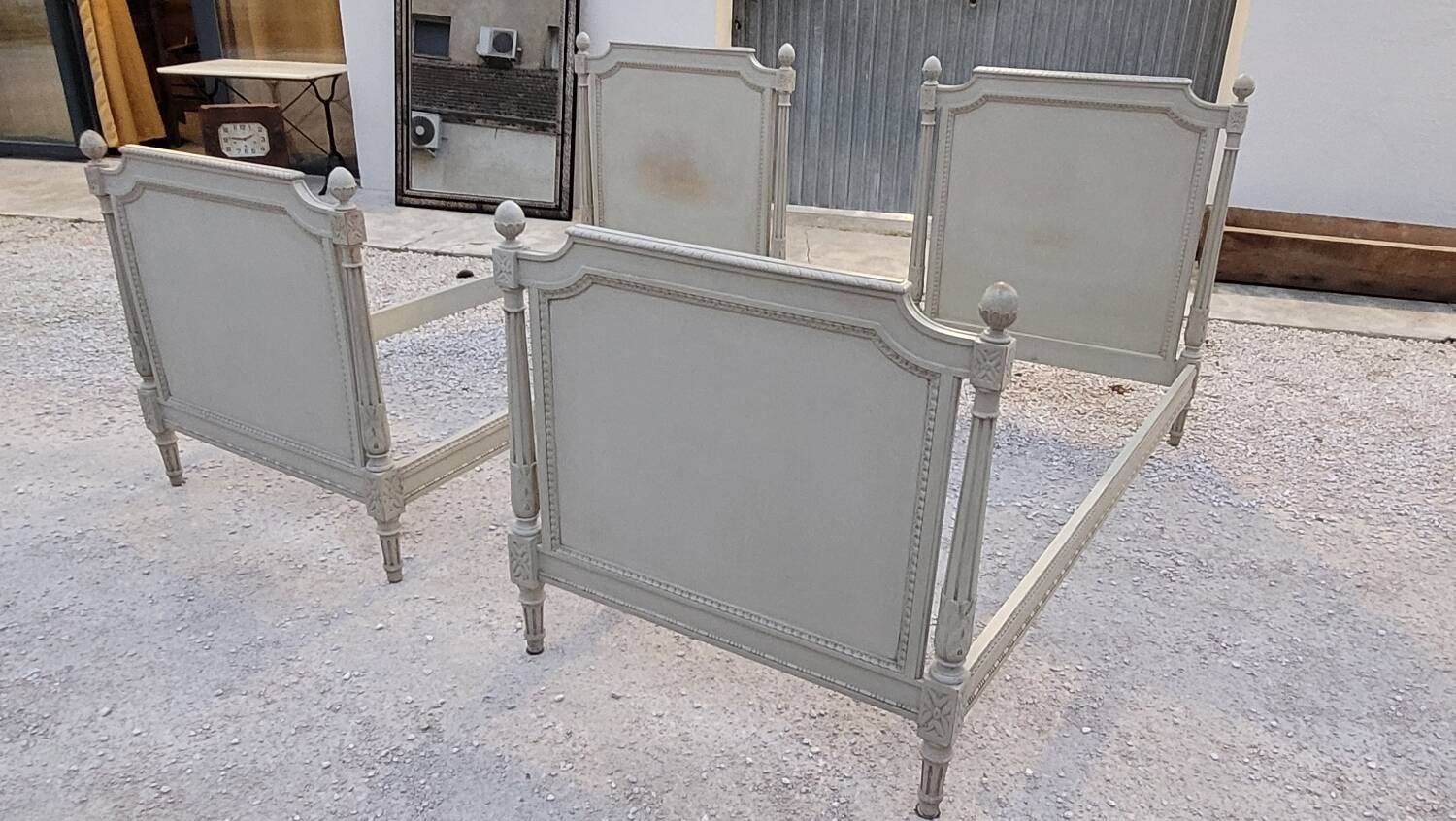 Pair of antique Louis XVI style beds with patina - 1900s