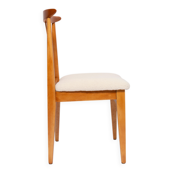 Chaise Mid-Century en Bouclé Ivoire Crème, conçue par M. Zielinski, Europe, 1960s