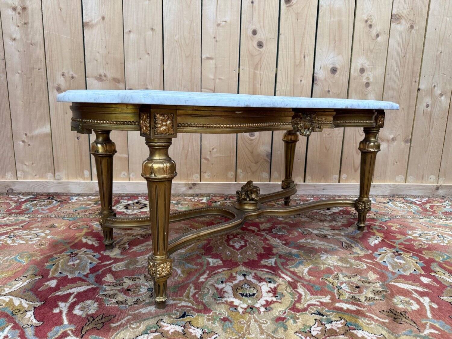 Louis XVI style coffee table – Gilded wood and Carrara marble