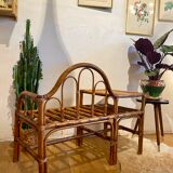 Vintage bamboo and rattan telephone bench