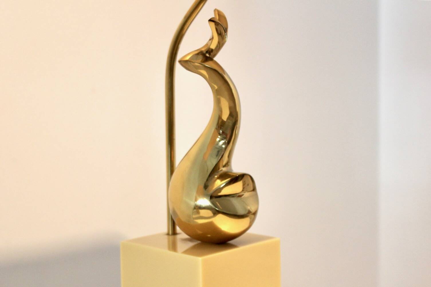 Pair of Exclusive Philippe-Jean Brass Art Sculpture Table Lamps, signed