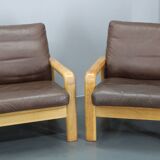 1970s L. Olsen & Søn Oak and Leather Living Room Set, Denmark