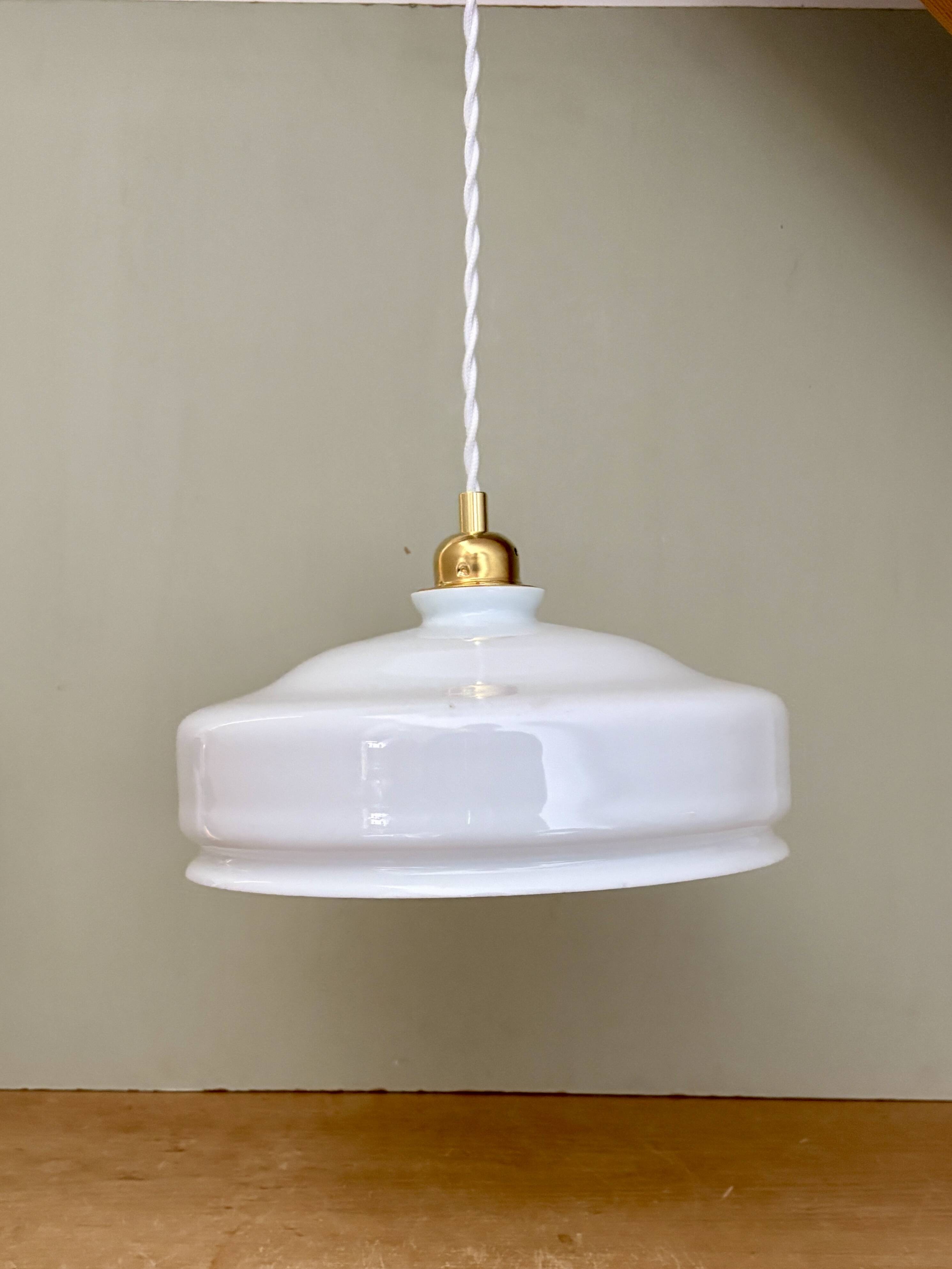 Vintage white opaline lampshade pendant light