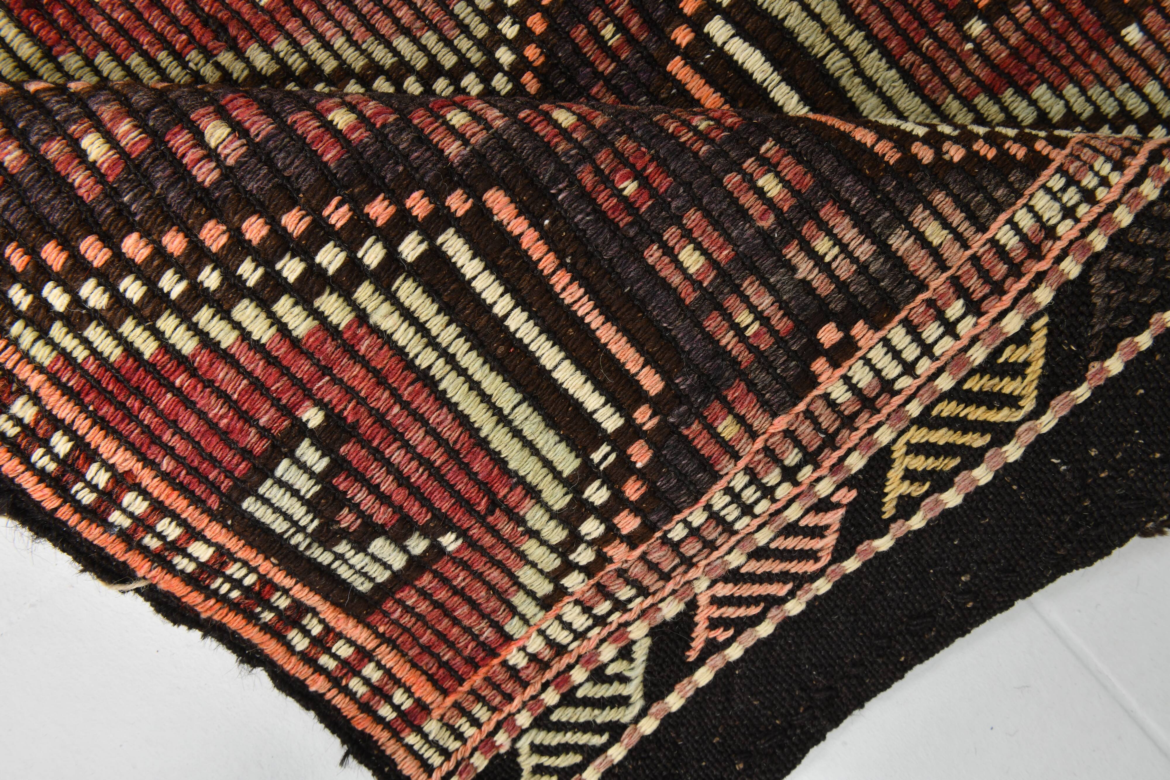 7x11 Kilim Dark Brown Large Area Handwoven Kilim Rug, 218x320 Cm
