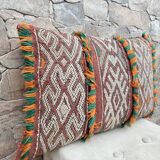 Housse de coussin vintage en laine berbère : coussin marocain, motif Boujad