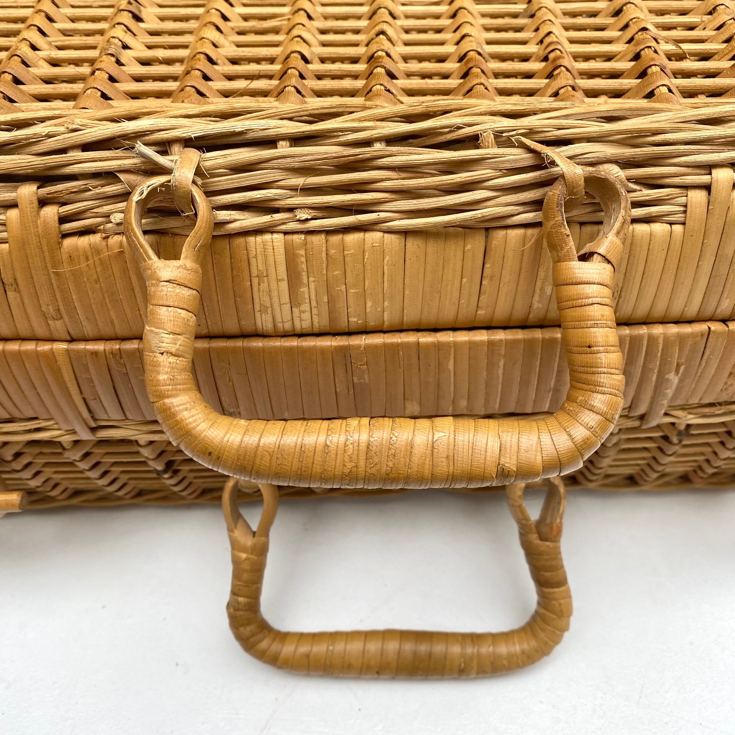 Vintage braided bamboo suitcase