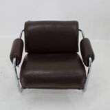 1950s Pair of Tubular Armchairs in Leather, Czechoslovakia
