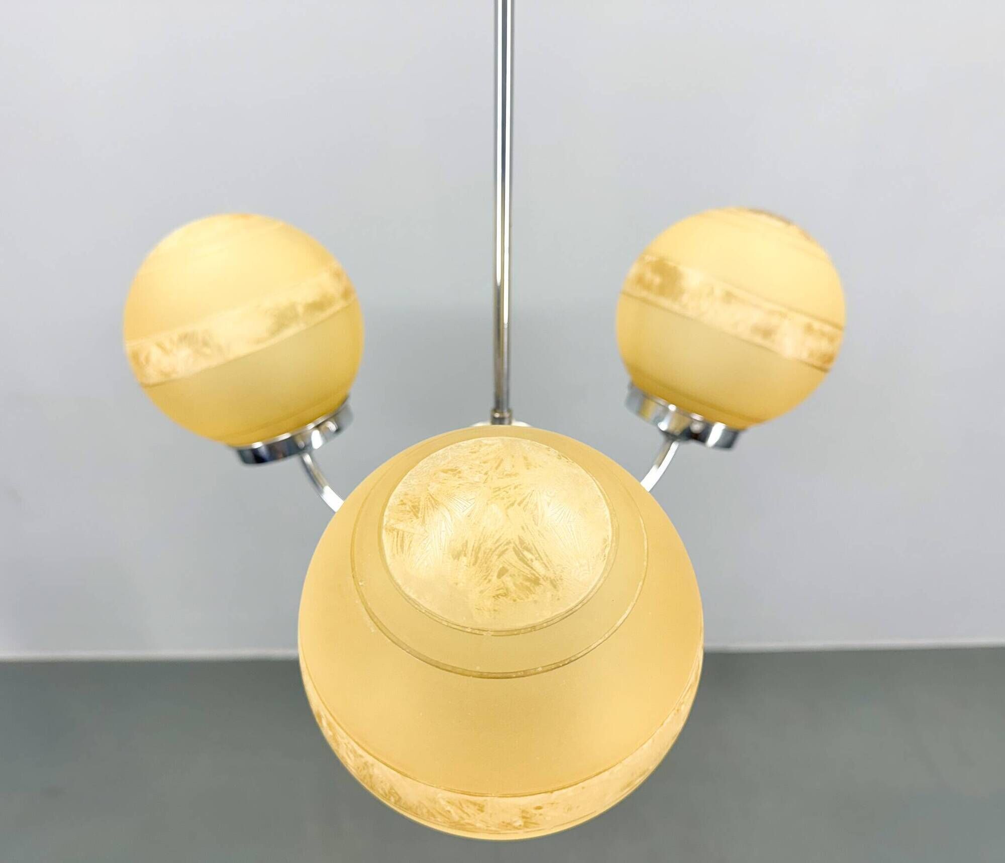 1950s Chrome & Frosted Glass Chandelier