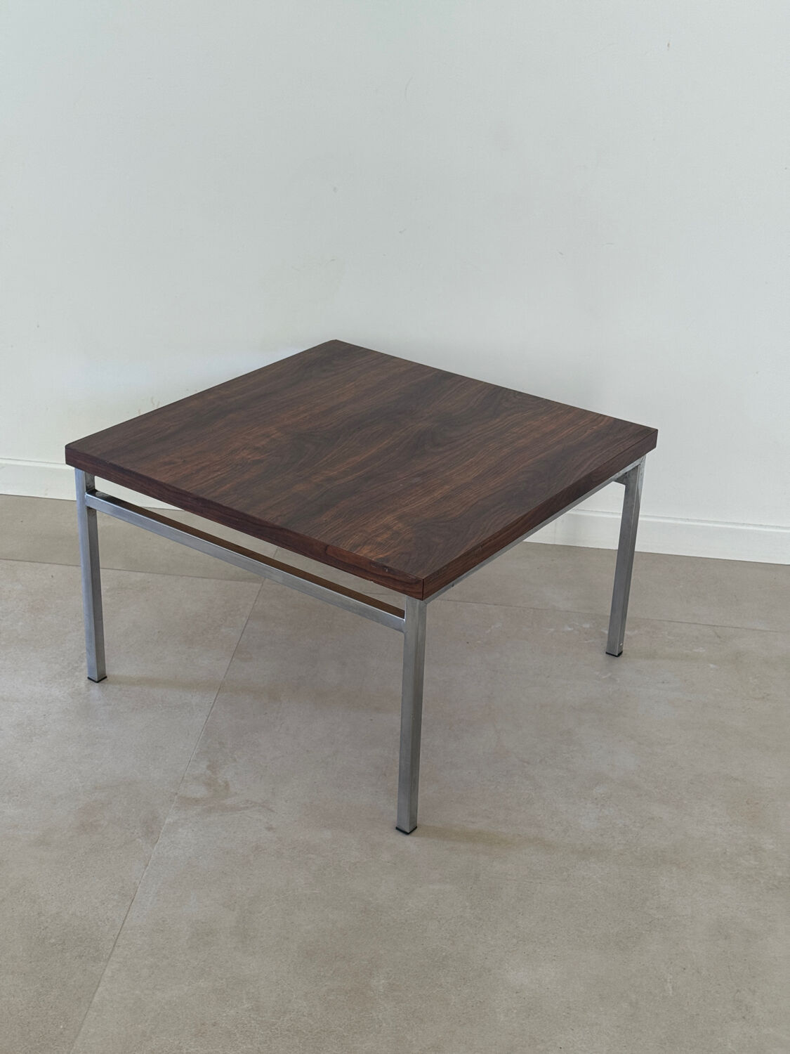 Table basse vintage bois et métal 1970