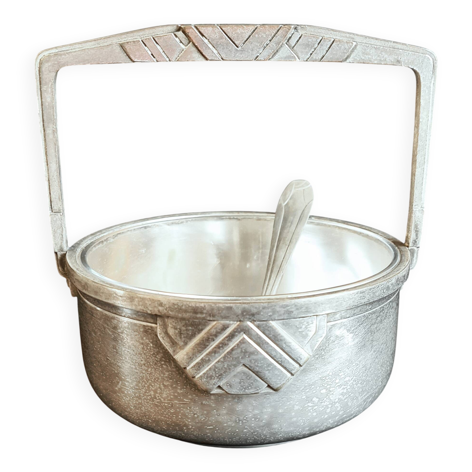 Art Deco silver-plated ice bucket + cocktail spoon