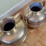 Pair of brass jars with double handles, Moroccan craftsmanship