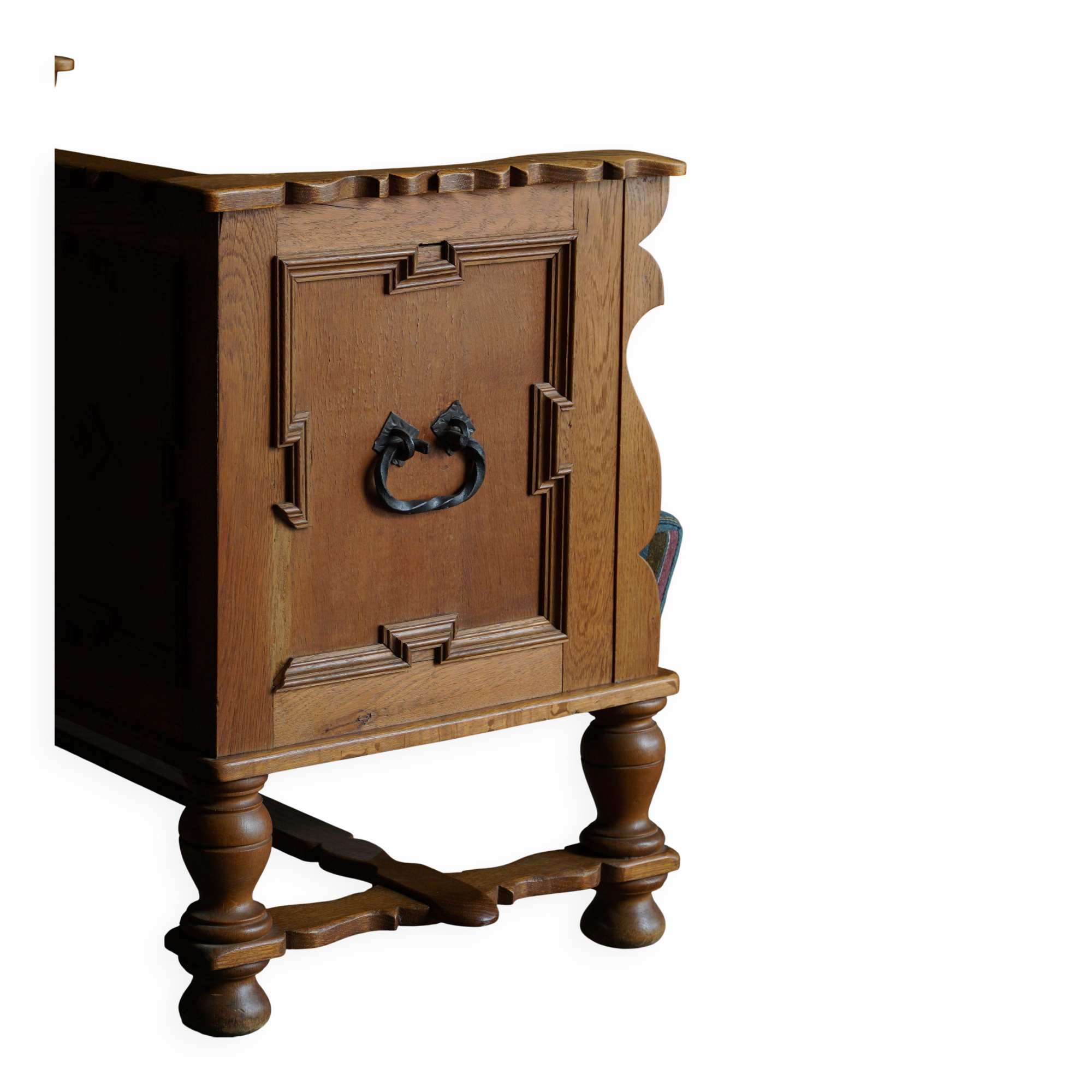 Oak canapé adorned with original upholstery, Nordic classicism, Sweden, 1930s.