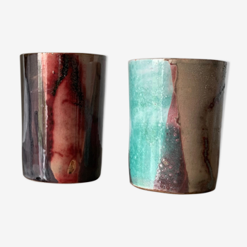 Lot de deux verres céramique émailléé