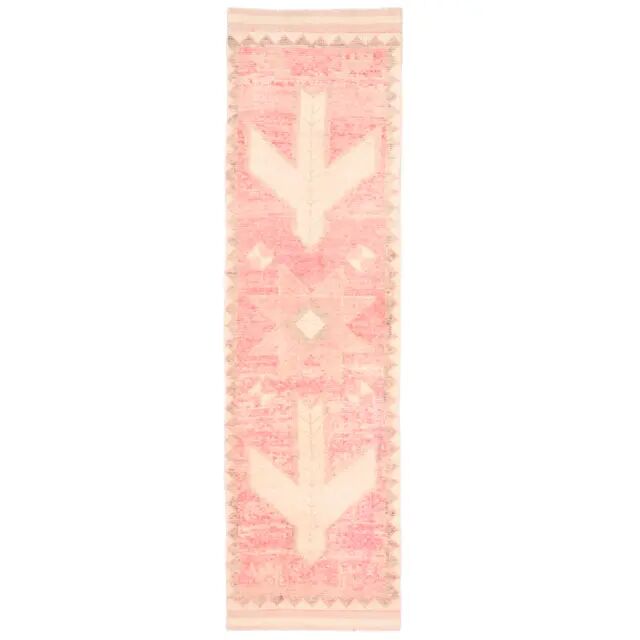 Vintage Turkish Oushak handmade wool cotton pink runner rug 83x310