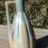 Pitcher/carafe old glazed ceramic La Borne style blue/beige