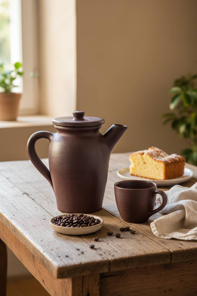 Brown ceramic artisan coffee maker