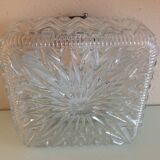Square ceiling lamp in structured glass vintage 60s-70s
