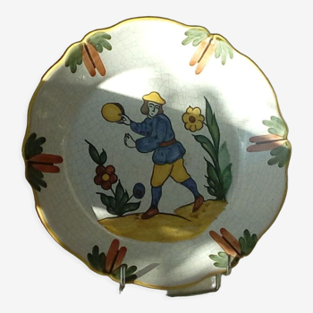 Faience plate nevers man with tambourine 20 th