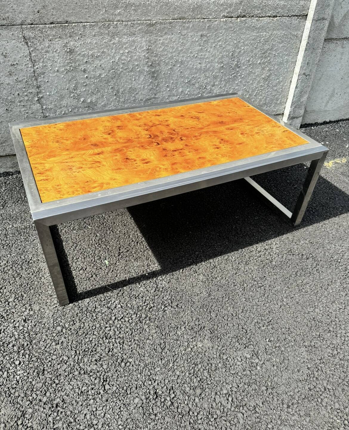 Vintage chrome and wood coffee table, 1970s