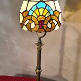 1920s brass lamp with tiffany stained glass shade 48x14
