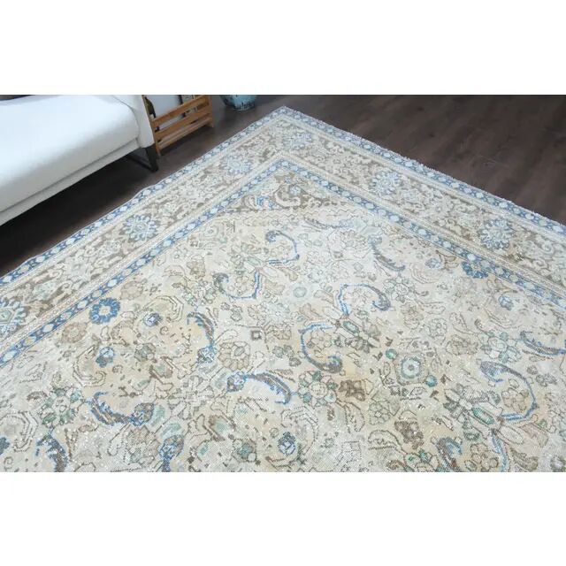 1970s Vintage Persian Handmade Wool Cotton Light Beige Area Rug