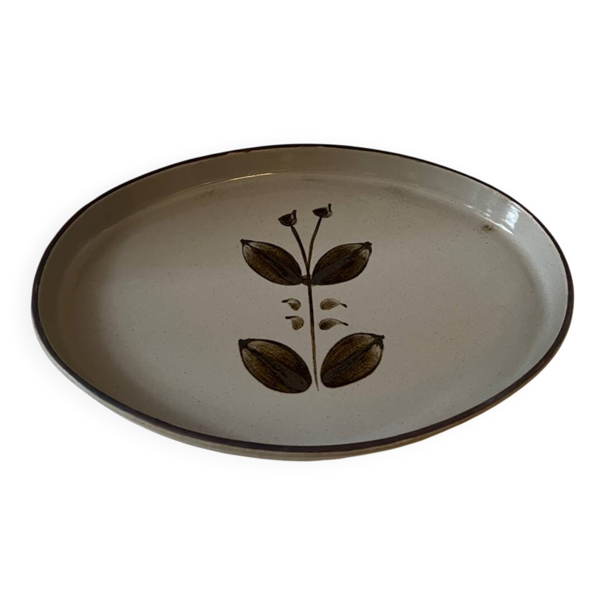 Grand plat ovale en grès d’Arnon fleur vintage