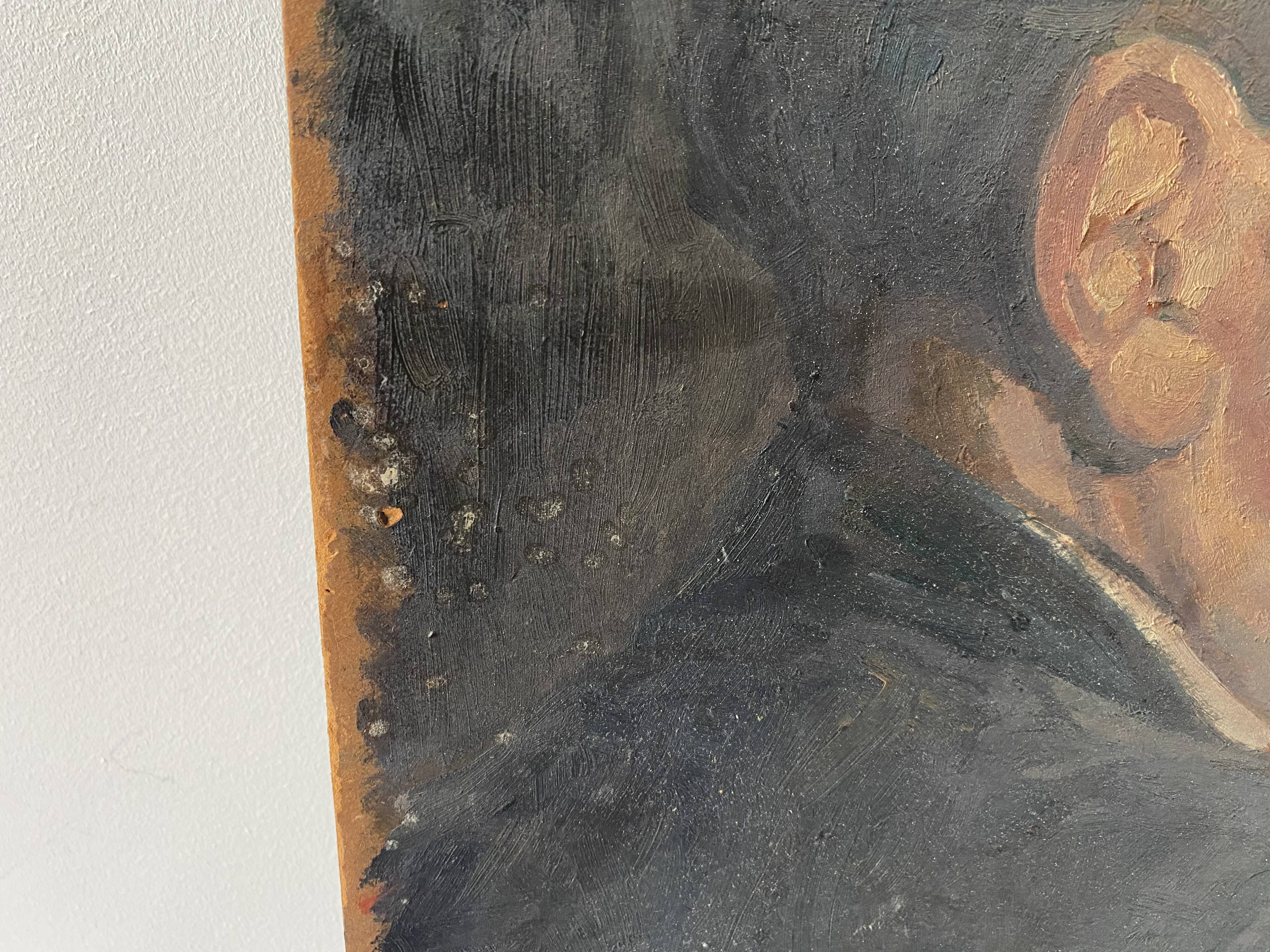 Oil portrait on cardboard of a man 50s