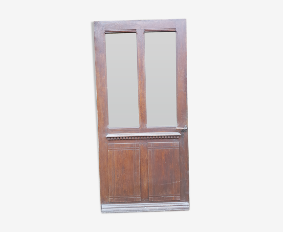 Porte d'entrée ancienne vitrée en chêne chevillée