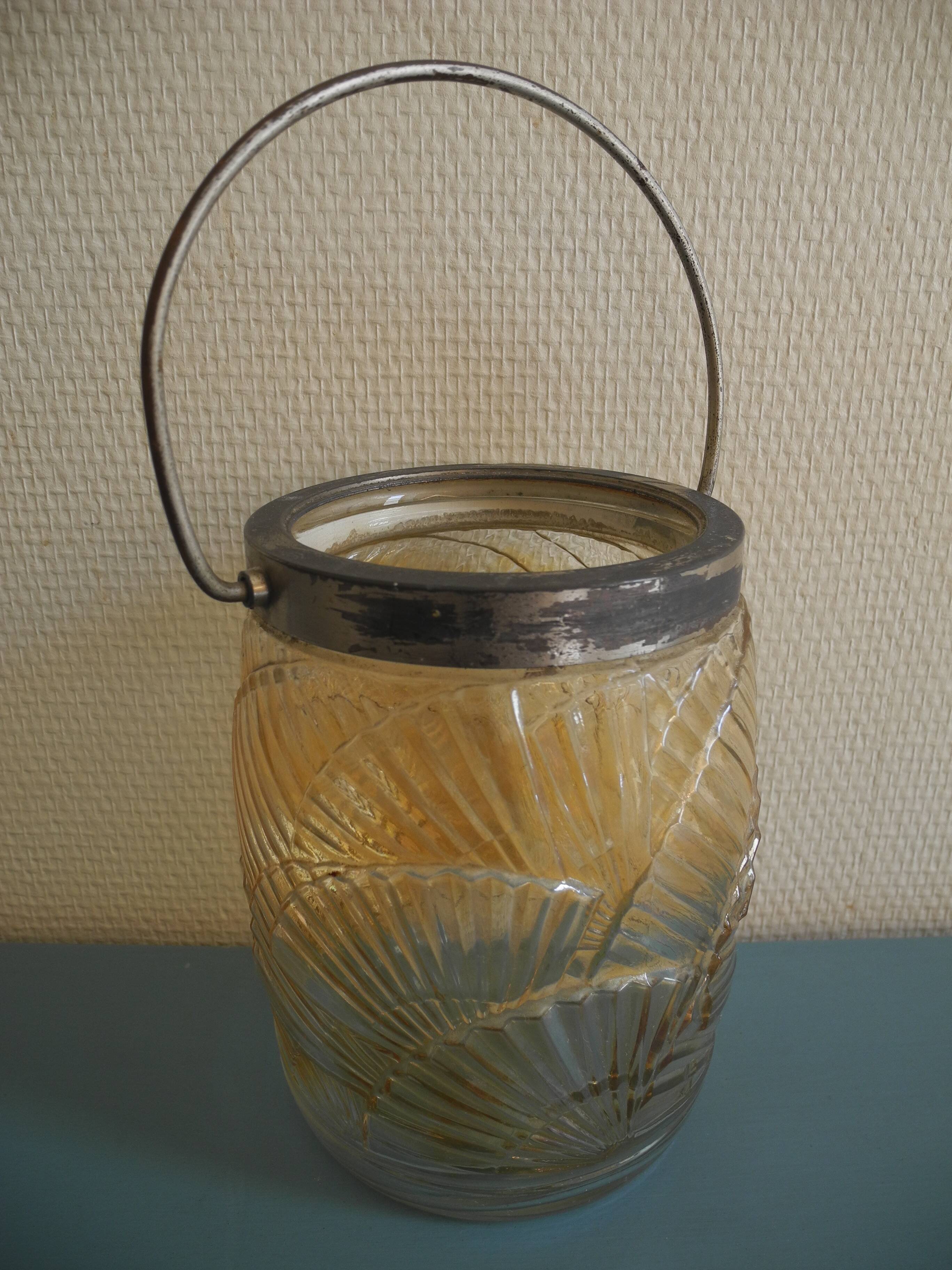 antique french biscuit tin bucket art deco fans 30s